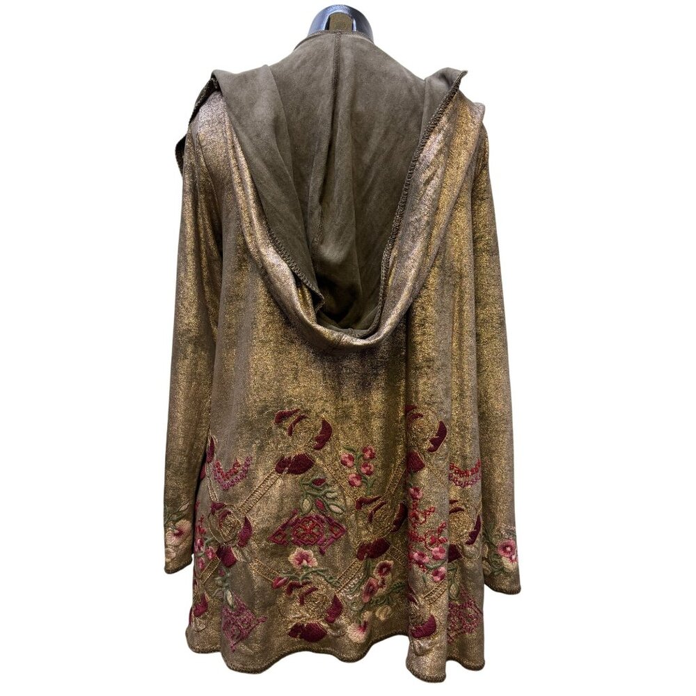 Biya Johnny Was Olive Hooded Embroidered Open-Front Jacket M - Picture 2 of 9